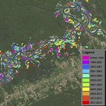 CLASlite衛星圖像技術顯示出馬德雷德迪奧斯河流域在1999年至2012年間遭到為數眾多的小型非法礦工群破壞。（攝影：CLASlite衛星圖像團隊。）