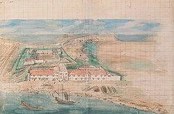 荷蘭檔案館有關熱蘭遮城在1625年的簡圖。圖片來源：維基百科
