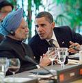 歐巴馬在G20峰會中與印度辛格交換意見。照片來源：美國白宮。