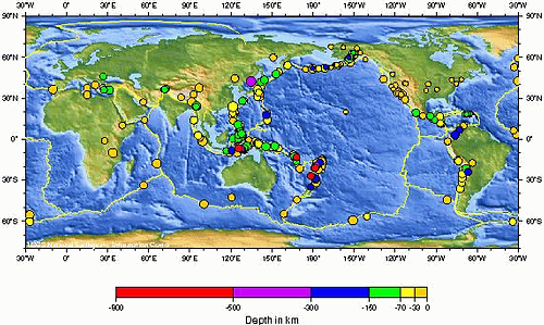 2009年12月7日至2010年1月5日期間所發生的地震(照片由美國地質調查局提供)
