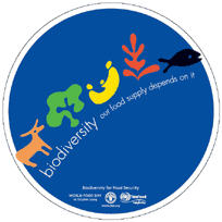 2004年世界糧食日主題為「生物多樣性促進糧食安全(Biodiversity for Food Security)(圖片來源：FAO世界糧食日網站)