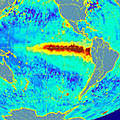 1997年11月聖嬰現象在太平洋上的衛星圖示（圖片來源：ESA）