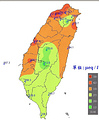 全台灣地區酸雨濃度分佈圖 Acid Rain Concentration of Taiwan
