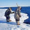 兩個因奴伊特人在加拿大北極圈內試探薄冰。(照片來源: Environment Canada)