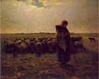 米勒：牧羊女與她的羊群（油畫）