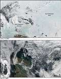 衛星圖像表示西北部冰河在這42天縮小的情況。(圖片來源： NASA)