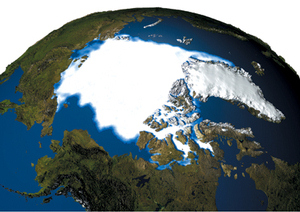 1979年夏季，北極冰集結的最小範圍(圖片提供:Scientific Visualizations Studio/NASA GSFC)