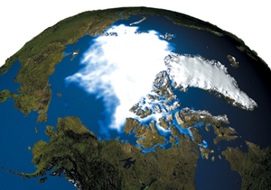 2003年夏季，北極冰集結的最小範圍(圖片提供:Scientific Visualizations Studio/NASA GSFC)