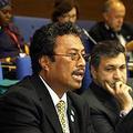 與會的帛琉總統Tommy Esang Remengesau Jr.在會議中發言。圖片來源：ENB