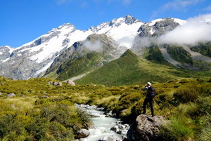 庫克山國家公園境內有全國最高峰庫克山，百分之四十的面積被冰川覆蓋。圖片提供：小葉子