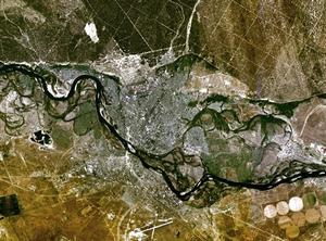 哈薩克塞米巴拉金斯克州的核子試爆區在上空清晰可見(照片來源：美國NASA)