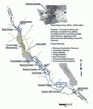 藍色部分為美國90號州際公路上動物廊道的規劃點