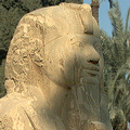 孟斐斯博物館庭院內的雪花石獅身人面像，高7公尺，長12公尺，有8噸重，保存得十分良好，是埃及境內獅身人面像的代表作之一；圖片提供：許煥章