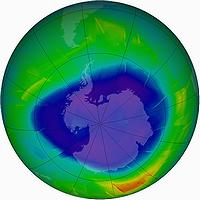 2009年南極臭氧層破洞。圖片提供：NASA