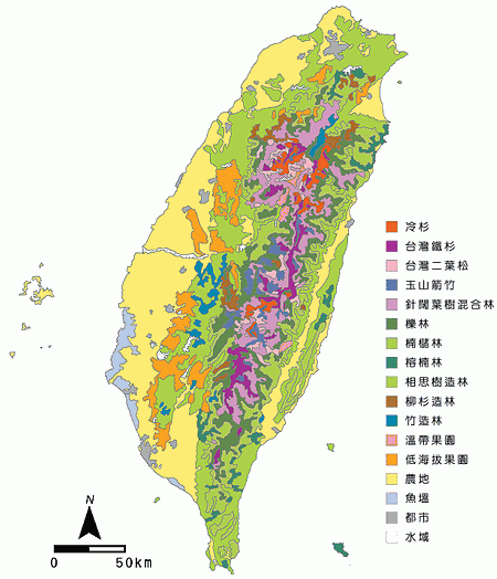 林務局完成全台植群圖。資料來源：農委會林務局自然資源與生態資料庫