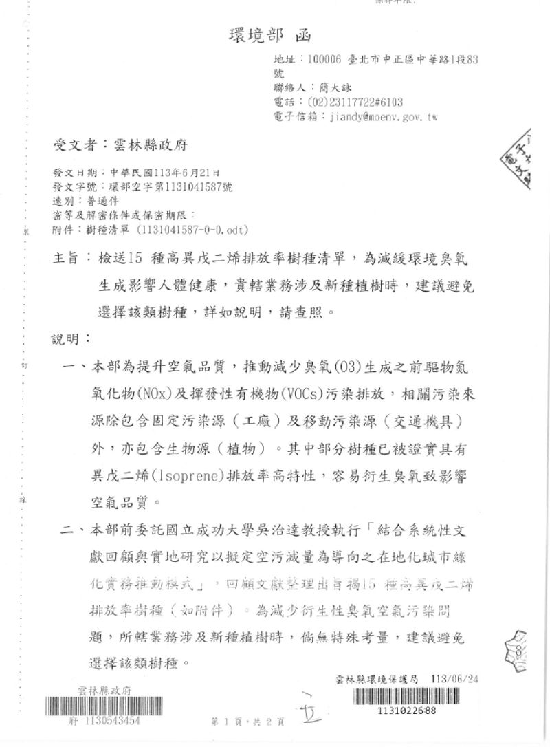 王升陽／環境部關注異戊二烯，植物何罪之有？