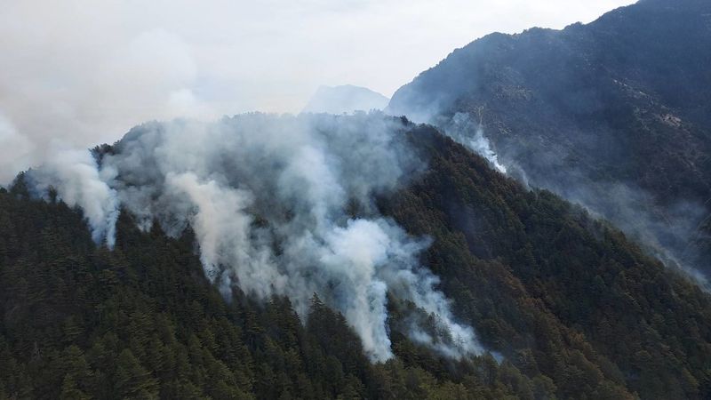 玉山林班八通關森林火災 直升機支援3架次投水