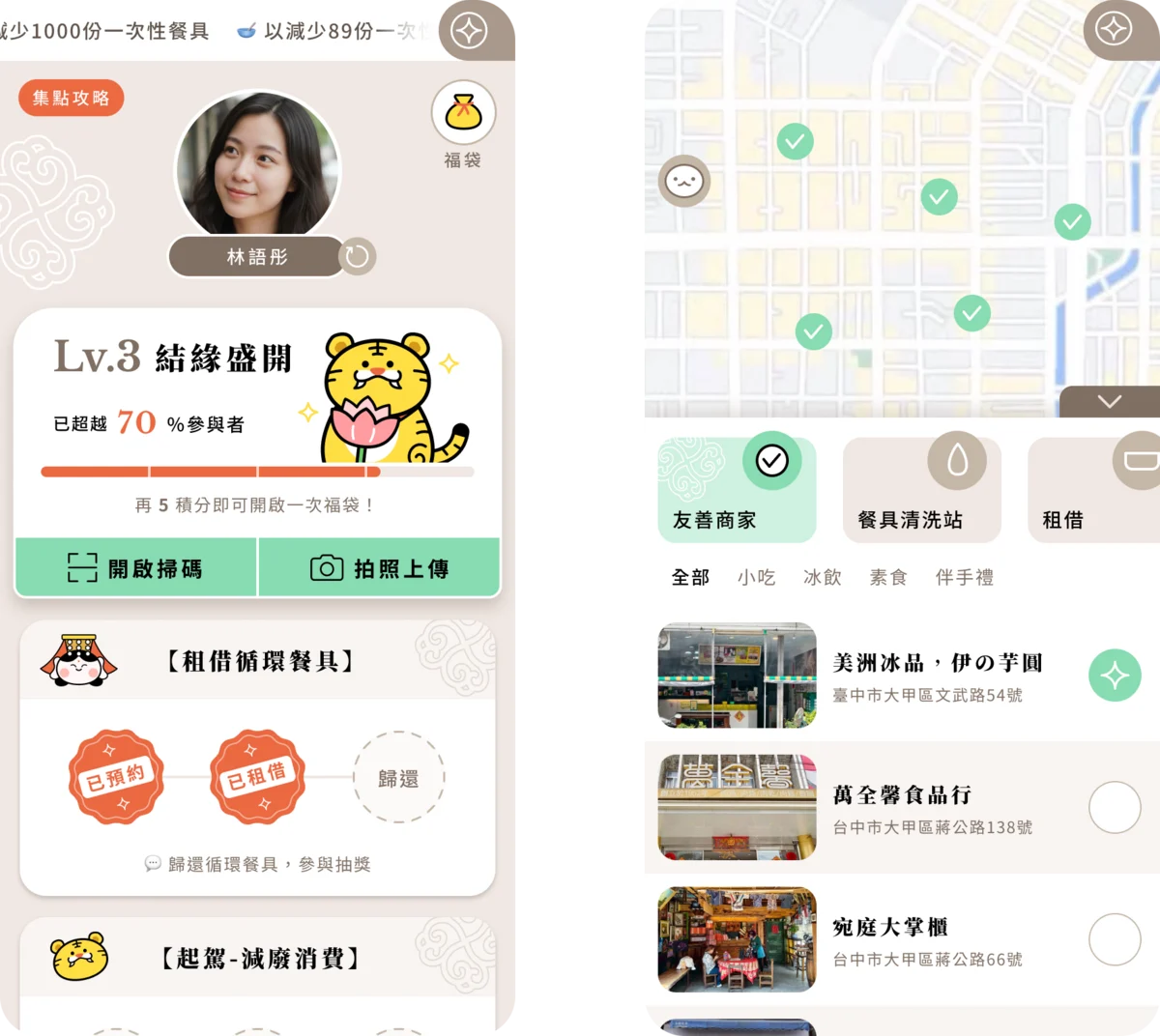 零廢敬媽祖透過線上打卡、集點遊戲等，讓民眾兌換店家折價券或抽福袋。圖片提供：永續百行