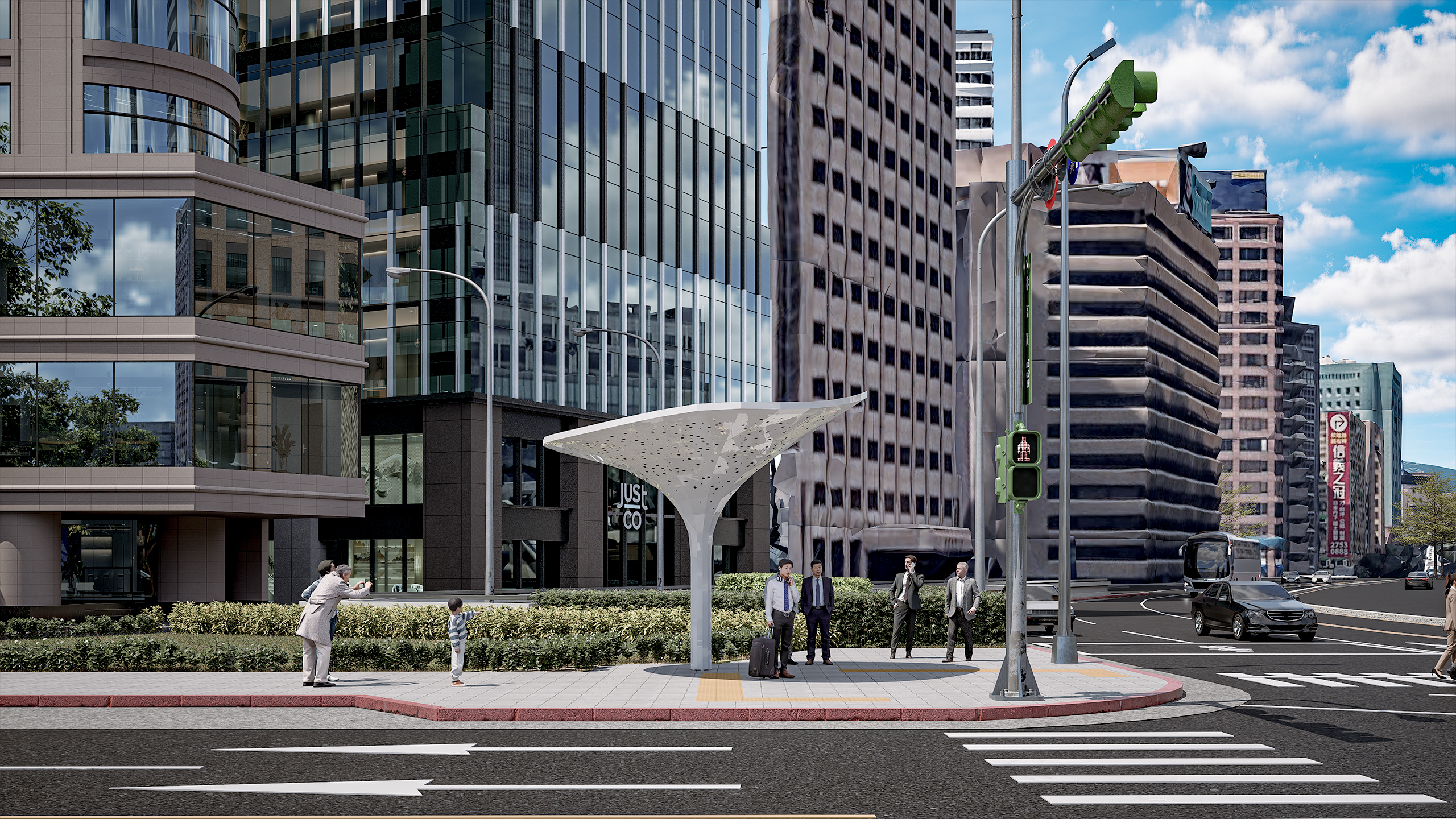 台北市信義區規劃的景觀遮蔭設施示意圖。圖片提供:台北市都發局