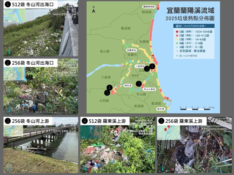 調查首揭蘭陽溪川廢熱點 八成垃圾集中於兩成河段