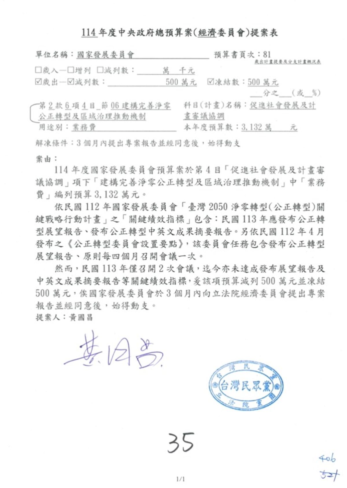 預算合理監督，切莫延宕公正轉型政策